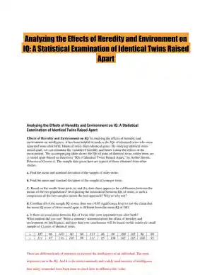 Analyzing the Effects of Heredity and Environment on IQ: A Statistical Examination of Identical Twins Raised Apart