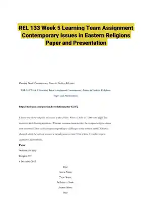 REL 133 Week 5 Learning Team Assignment Contemporary Issues in Eastern Religions Paper and Presentation