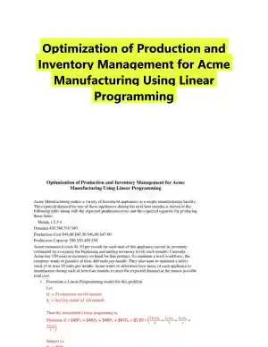 Optimization of Production and Inventory Management for Acme Manufacturing Using Linear Programming