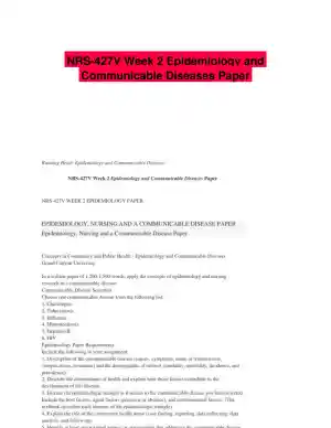 NRS-427V Week 2 Epidemiology and Communicable Diseases Paper