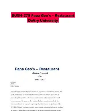 BUSN-278 Papa Geo�s � Restaurant DeVry University