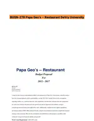 BUSN-278 Papa Geo�s � Restaurant DeVry University