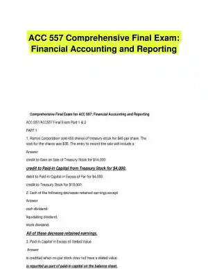 ACC 557 Comprehensive Final Exam: Financial Accounting and Reporting