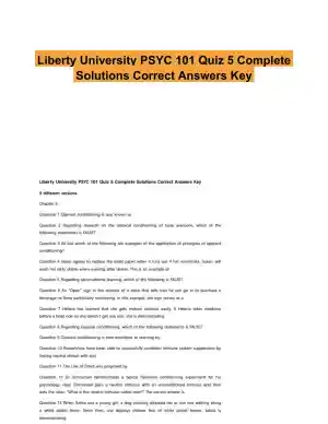 Liberty University PSYC 101 Quiz 5 Complete Solutions Correct Answers Key
