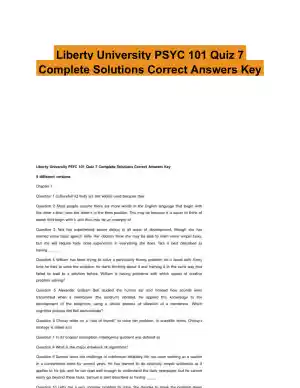 Liberty University PSYC 101 Quiz 7 Complete Solutions Correct Answers Key