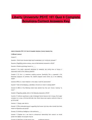 Liberty University PSYC 101 Quiz 8 Complete Solutions Correct Answers Key