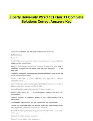 Liberty University PSYC 101 Quiz 11 Complete Solutions Correct Answers Key