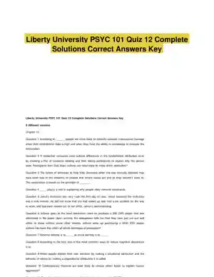 Liberty University PSYC 101 Quiz 12 Complete Solutions Correct Answers Key