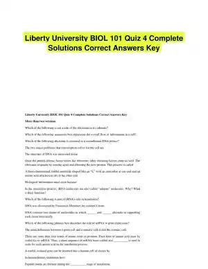 Liberty University BIOL 101 Quiz 4 Complete Solutions Correct Answers Key