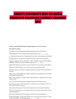 Liberty University BIOL 101 Quiz 8 Complete Solutions Correct Answers Key