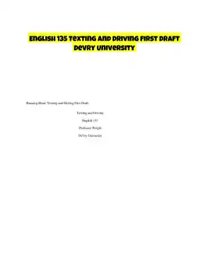 English 135 Texting and Driving First Draft DeVry University