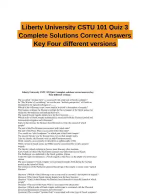 Liberty University CSTU 101 Quiz 3 Complete Solutions Correct Answers Key Four different versions