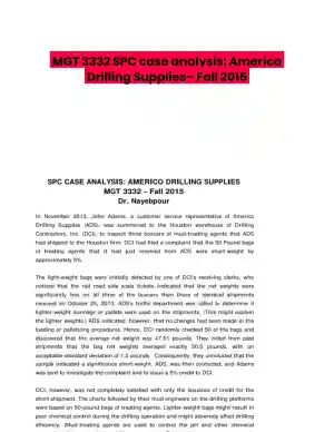 MGT 3332 SPC case analysis: Americo Drilling Supplies� Fall 2015