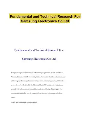 Fundamental and Technical Research For Samsung Electronics Co Ltd