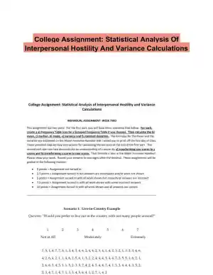 College Assignment: Statistical Analysis Of Interpersonal Hostility And Variance Calculations