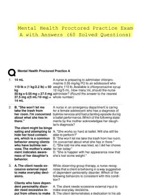 Mental Health Proctored Practice Exam A with Answers (60 Solved Questions)