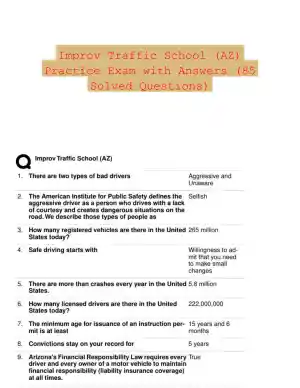 Improv Traffic School (AZ) Practice Exam with Answers (85 Solved Questions)