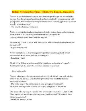 Relias Medical Surgical-Telemetry Exam with Answers (39 Solved Questions)
