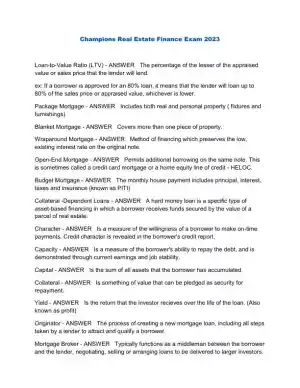 2023 Champions Real Estate Finance Exam with Answers (186 Solved Questions)