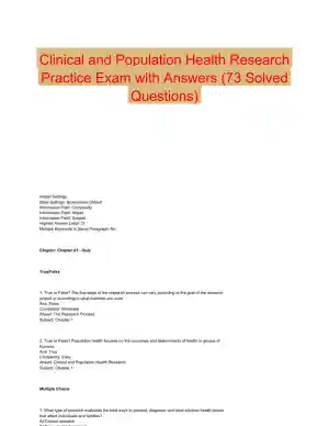 Clinical and Population Health Research Practice Exam with Answers (73 Solved Questions)