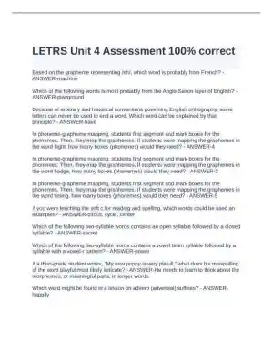 LETRS Unit 4 Assessment with Answers (15 Solved Questions)
