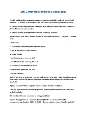 2023 CIC Commercial Multiline Exam with Answers (110 Solved Questions)