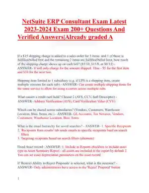 2023-2024 NetSuite ERP Consultant Exam with Answers (183 Solved Questions)
