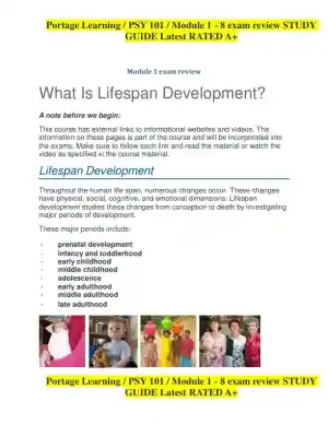 PSY101 Portage Learning Module 1-8 Exam Review Study Guide (8 Detailed Reviews)