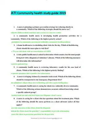 2019 ATI Community Health Study Guide Practice Exam With Answers (106 Solved Questions)