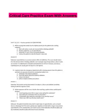 Critical Care Practice Exam With Answers (72 Solved Questions)
