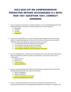 2019, 2023-2024 ATI RN Comp Predictor With Answers (177 Solved Questions)