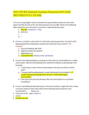2019, 2023 ATI RN Maternal Newborn Nursing Protected Exam With Answers (70 Solved Questions)