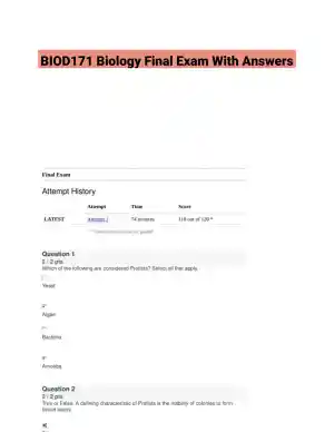 BIOD171 Biology Final Exam With Answers (39 Solved Questions)