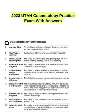 2023 UTAH Cosmetology Practice Exam With Answers (151 Solved Questions)