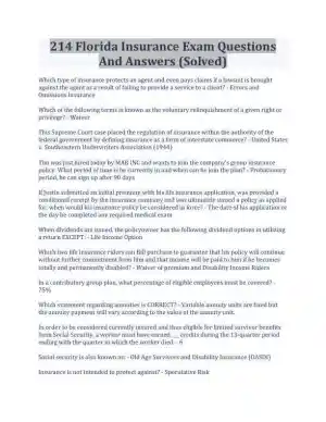 214 Florida Insurance Practice Exam With Answers (210 Solved Questions)