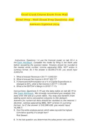 2024 Wall Street Excel Crash Course Exam Course Exam With Answers (50 Solved Questions)