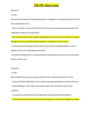 NR599 Nursing Informatics Final Exam With Answers (15 Solved Questions)