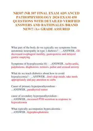 2024 NR507 Pathophysiology Final Exam With Answers (356 Solved Questions)