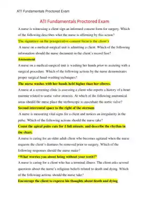 ATI Fundamentals of Nursing Proctored Exam With Answers (11 Solved Questions)