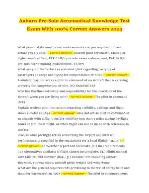 2024 Auburn Others Pre-Solo Aeronautical Knowledge Test Exam With Answers (52 Solved Questions)