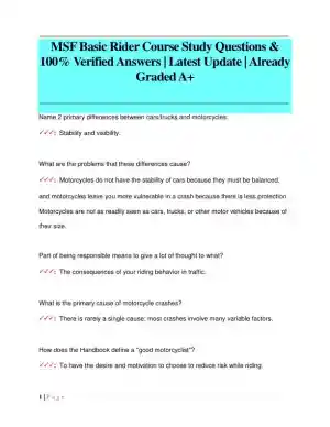 MSF Others Basic Rider Course Exam With Answers (75 Solved Questions)