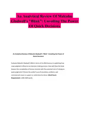 An Analytical Review Of Malcolm Gladwell's "Blink": Unveiling The Power Of Quick Decisions