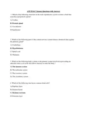 ATI Science TEAS Exam with Answers (106 Solved Questions)