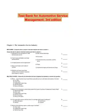 Test Bank for Automotive Service Management, 3rd edition