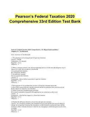 Pearson�s Federal Taxation 2020 Comprehensive 33rd Edition Test Bank