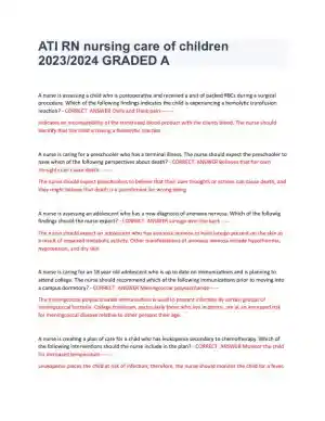 2023-2024 ATI RN Nursing Care Of Children Practice Exam With Answers (27 Solved Questions)