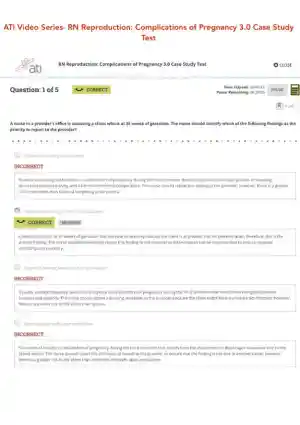ATI RN Reproduction Complications Of Pregnancy Video Series Case Study Test 3.0 With Answers (5 Solved Questions)