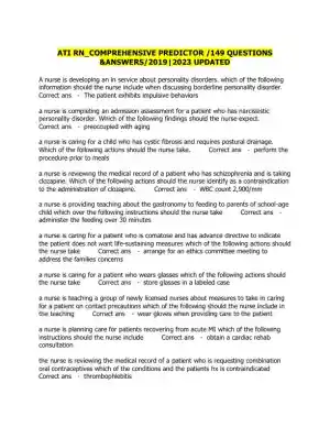 2019-2023 ATI RN Psychology Comprehensive Predictor Exam With Answers (150 Solved Questions)