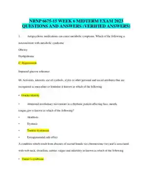 2023 NRNP6675 Mental Health Midterm Exam Week 6 With Answers (114 Solved Questions)