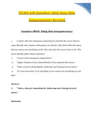 2020 NURS618 Saunders Medical Surgical Skin Integumentary Revised Question With Answers (115 Solved Questions)